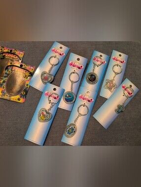 Vintage 90s Y2K Glitter Keychains Lot Smiley Peace Sign Ying-yang Heart New NOS